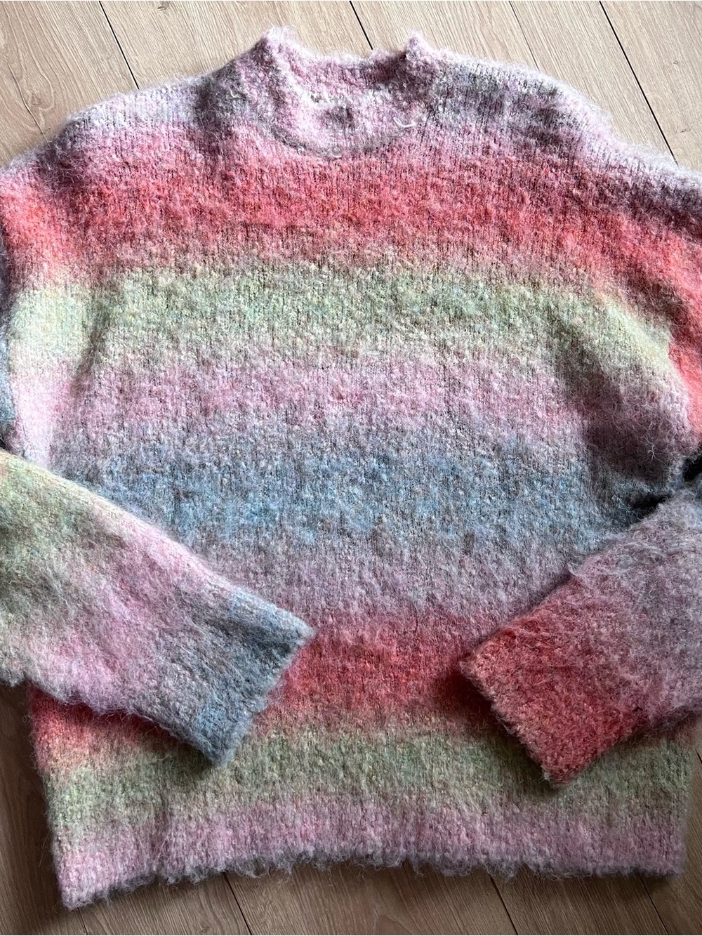 Zara Pastel Multicolor Fuzzy Crewneck Sweater